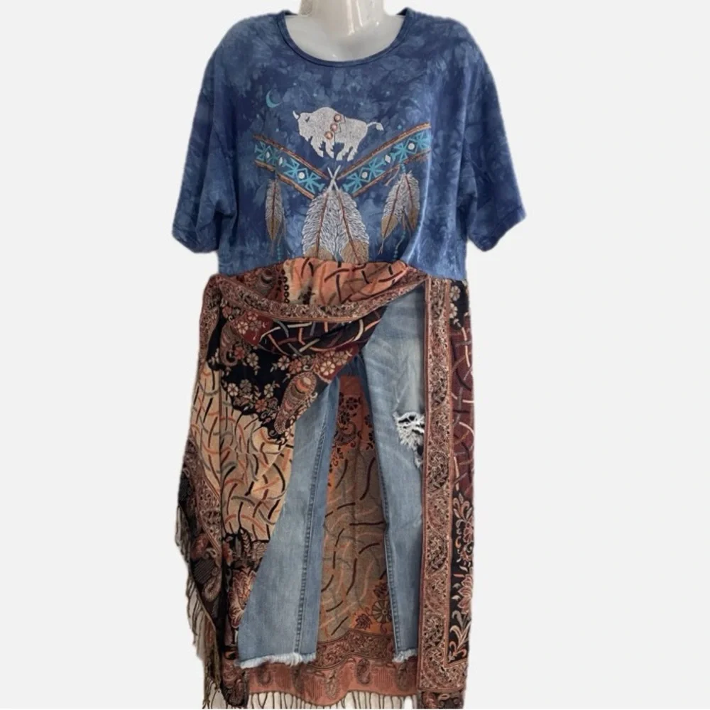 Upcycled boho maxi t-shirt dress. - Picture 2 of 11